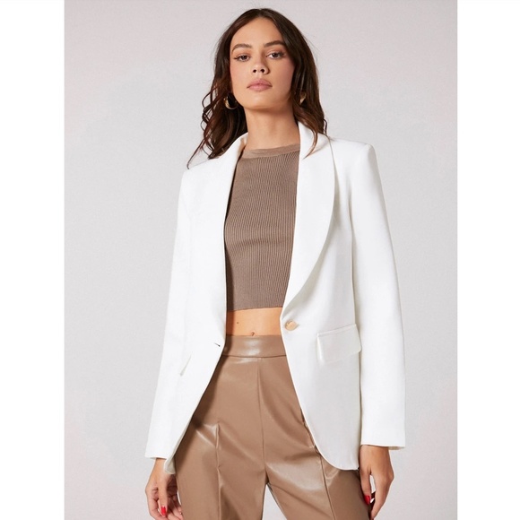 White Classic Blazer Jacket Shawl Collar Long Sleeve - Picture 2 of 8